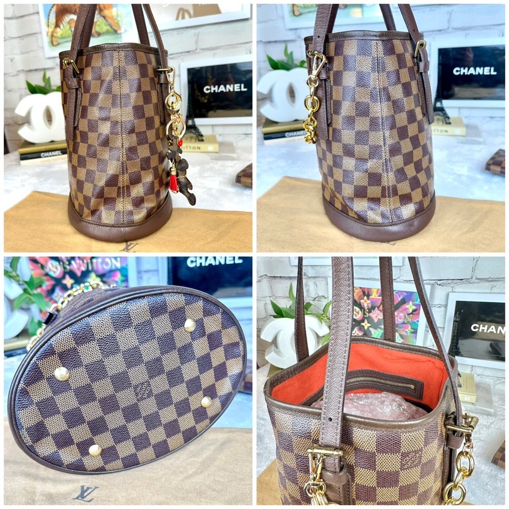 Louis Vuitton Marais Bucket Bag PM Damier Ebene & pouch crossbody wristlet NICE! - Picture 7 of 16